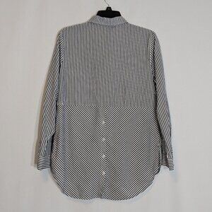 CATO Blue/White Striped Long Roll-Tab Sleeve Button Shirt; Size M